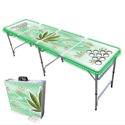 PARTYPONG 8-Foot Folding Beer Pong Table w/Cup Holes & LED Lights - High Times Edition