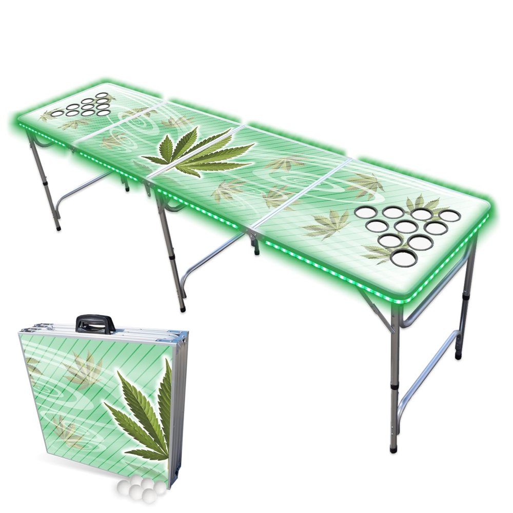 PARTYPONG 8-Foot Folding Beer Pong Table w/Cup Holes & LED Lights - High Times Edition