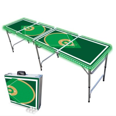 PARTYPONG 8-Foot Folding Beer Pong Table w/LED Lights - Baseball Diamonds Edition