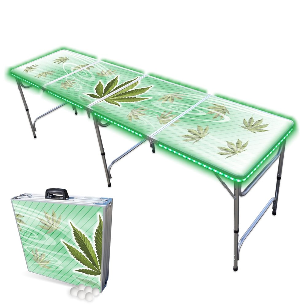 PARTYPONG 8-Foot Folding Beer Pong Table w/LED Lights - High Times Edition