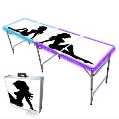 PARTYPONG 8-Foot Folding Beer Pong Table w/LED Lights - Trucker Girl Edition