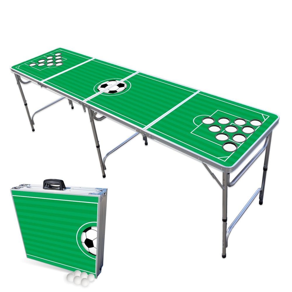 PARTYPONG 8-Foot Folding Beer Pong Table w/Cup Holes - Soccer Field Edition