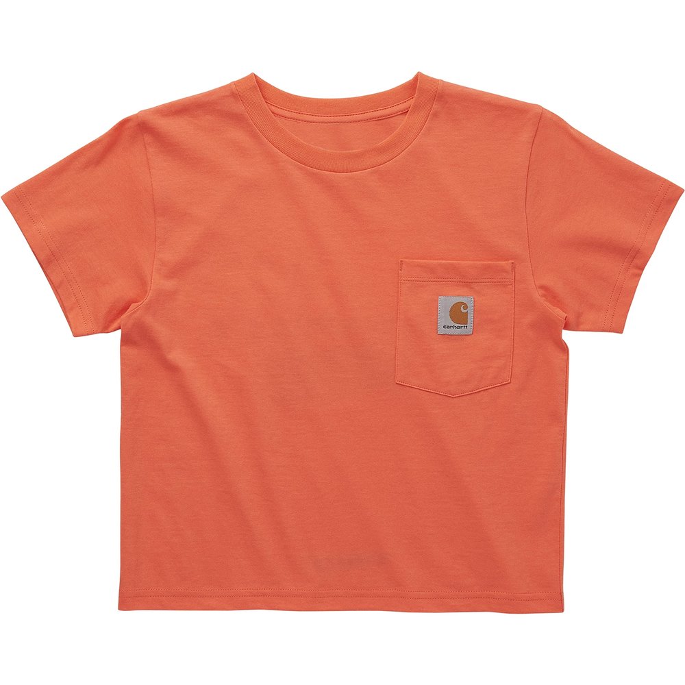 Carhartt Girls' Short-Sleeve Logo Stack T-Shirt, Living Coral, 6