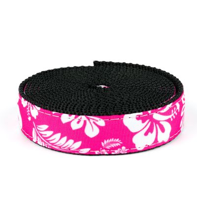 Country Brook Design - Pink Hawaiian on Black Nylon Webbing (1 Inch, 10 Yards)