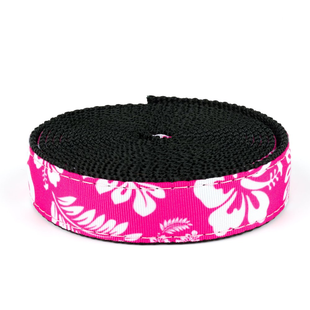Country Brook Design - Pink Hawaiian on Black Nylon Webbing (1 Inch, 10 Yards)