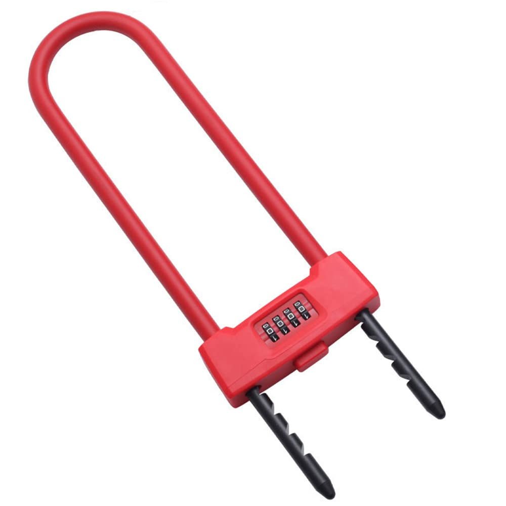 WANLIAN Anti-Theft U-Lock, 16mm Hardened Zinc Alloy Shackle, Adjustable U-Shape, 4-Digit Resettable Combination, Red