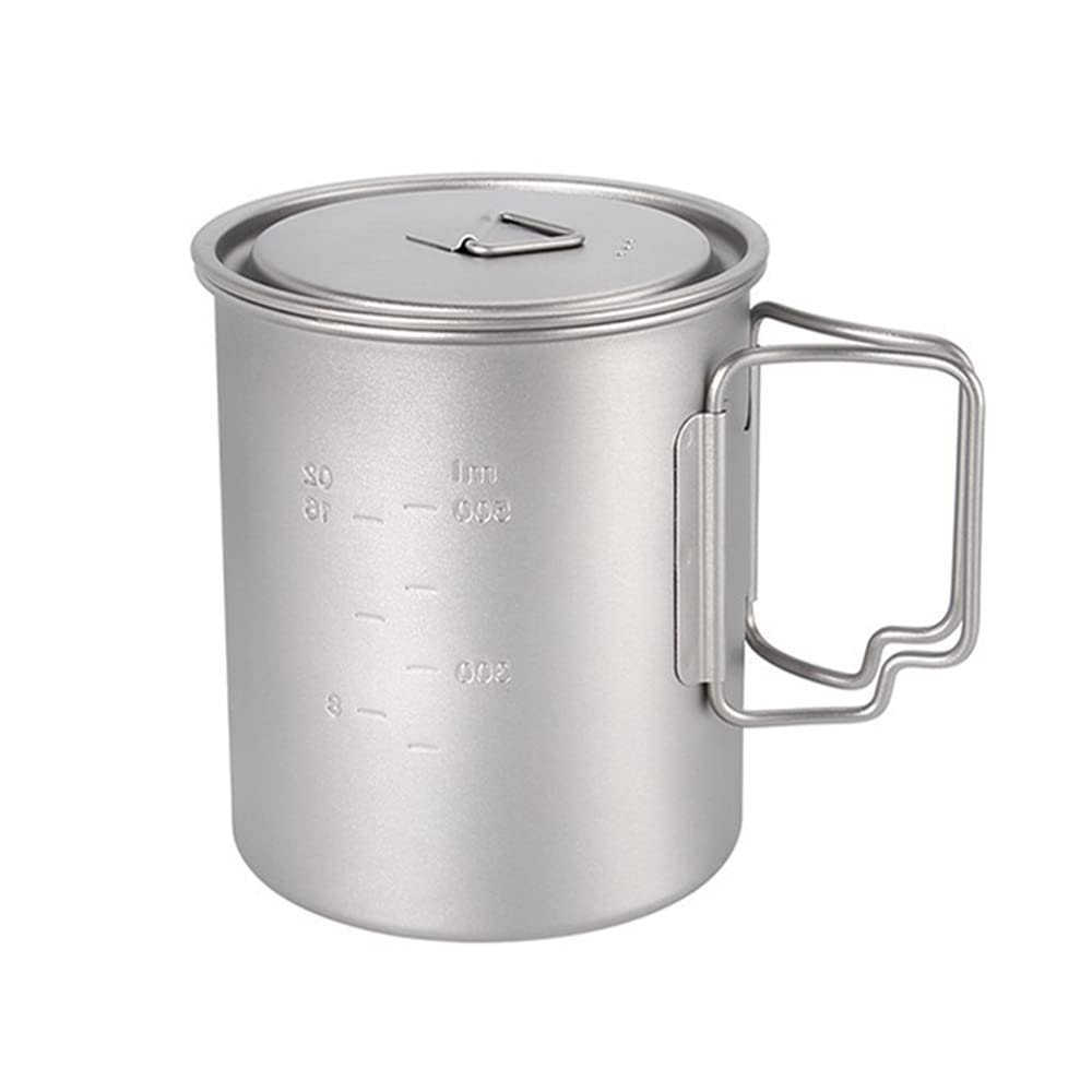 AXUYU 750ml Titanium Cup/Pot Camping Coffee Mug with Lid and Foldable Handle for Outdoor Camping Hiking Backpacking