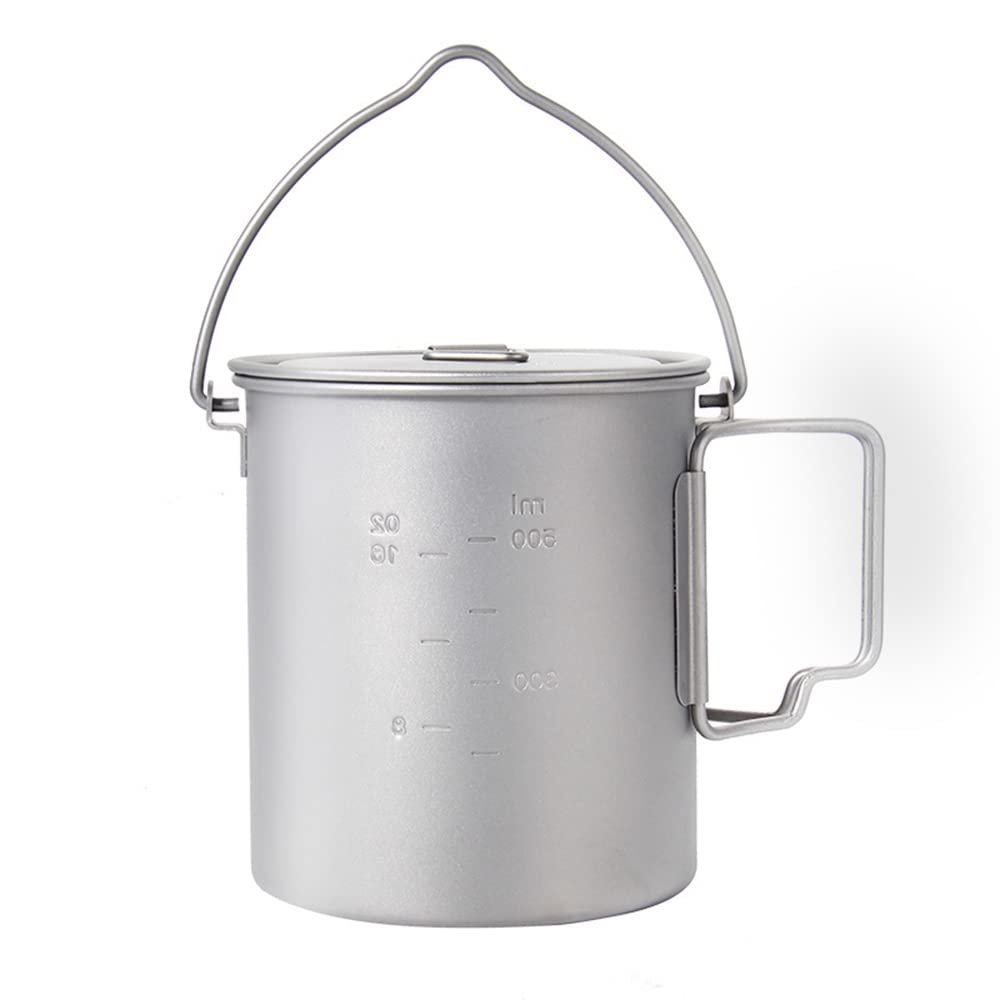 AXUYU 750ml Titanium Hanging Pot with Lid and Folding Handle Camping Titanium Cookware Titanium Cup/Pot for Outdoor Camping Hiking Backpacking