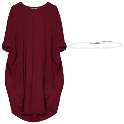 aromm Women T Shirt Dress Crew Neck Loose Casual Plus Size Midi Dress with Pockets Wine Red,5XL