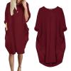 aromm Women T Shirt Dress Crew Neck Loose Casual Plus Size Midi Dress with Pockets Wine Red,5XL view 3