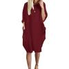 aromm Women T Shirt Dress Crew Neck Loose Casual Plus Size Midi Dress with Pockets Wine Red,5XL view 4