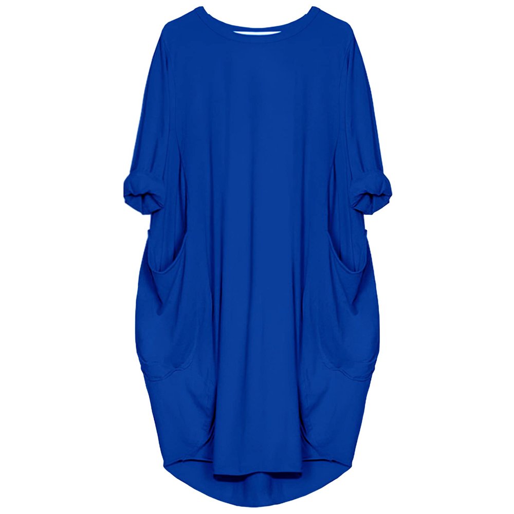 aromm Women T Shirt Dress Crew Neck Loose Casual Plus Size Midi Dress with Pockets Royal Blue,M