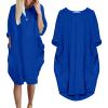 aromm Women T Shirt Dress Crew Neck Loose Casual Plus Size Midi Dress with Pockets Royal Blue,M view 2