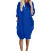 aromm Women T Shirt Dress Crew Neck Loose Casual Plus Size Midi Dress with Pockets Royal Blue,M view 4