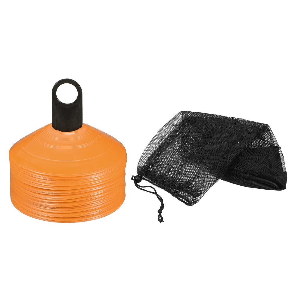 PATIKIL Soccer Disc Cones, 50 Pack Plastic Football Field Marker Cones with Holder/Carrying Bag for Agility Sport Training, Orange
