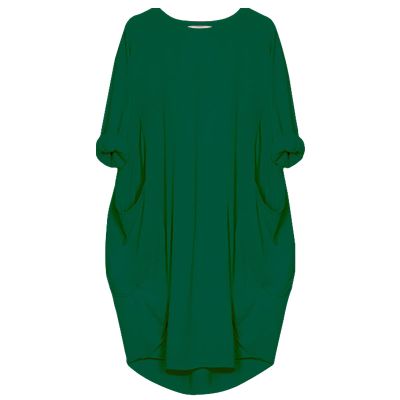 aromm Women T Shirt Dress Crew Neck Loose Casual Plus Size Midi Dress with Pockets Green,M