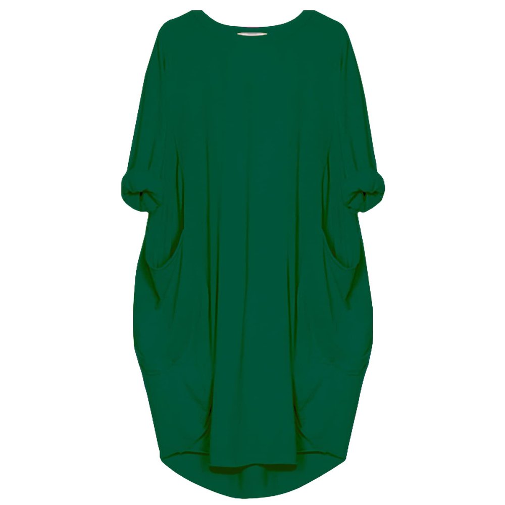 aromm Women T Shirt Dress Crew Neck Loose Casual Plus Size Midi Dress with Pockets Green,M