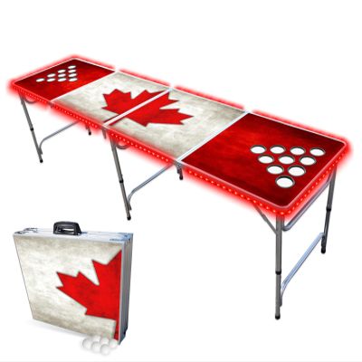 PARTYPONG 8-Foot Folding Beer Pong Table w/Cup Holes & LED Lights - Oh Canada Edition