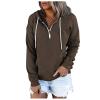 Womens Hoodies Pullover Trendy Snaps V-Neck Drawstring Hooded Sweatshirt Kangaroo Pockets Color Block Long Sleeve Tops A-Brown view 1