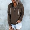 Womens Hoodies Pullover Trendy Snaps V-Neck Drawstring Hooded Sweatshirt Kangaroo Pockets Color Block Long Sleeve Tops A-Brown view 2