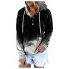 Womens Hoodies Pullover Trendy Snaps V-Neck Drawstring Hooded Sweatshirt Kangaroo Pockets Color Block Long Sleeve Tops E-Black view 1
