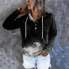Womens Hoodies Pullover Trendy Snaps V-Neck Drawstring Hooded Sweatshirt Kangaroo Pockets Color Block Long Sleeve Tops E-Black view 2