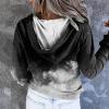 Womens Hoodies Pullover Trendy Snaps V-Neck Drawstring Hooded Sweatshirt Kangaroo Pockets Color Block Long Sleeve Tops E-Black view 4