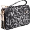 B BRENTANO Vegan Leather Double Zipper Pocket Wallet with Grip Hand Strap (Leopard Black&White) view 3