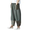 Maiyifu-GJ Women's Patchwork Linen Wide Leg Pants Elastic Waist Casual Capri Harem Trousers Loose Tapered Lounge Baggy Pant (Dark Grey,Large) view 1