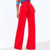 Women High Waisted Belted Flare Pants Vintage Stretchy Bell Bottom Pants Retro Loose Fit Wide Leg Office Trousers (Red,Small) view 2