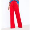 Women High Waisted Belted Flare Pants Vintage Stretchy Bell Bottom Pants Retro Loose Fit Wide Leg Office Trousers (Red,Small) view 3