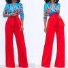 Women High Waisted Belted Flare Pants Vintage Stretchy Bell Bottom Pants Retro Loose Fit Wide Leg Office Trousers (Red,Small) view 4