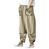 Maiyifu-GJ Women's Patchwork Linen Wide Leg Pants Elastic Waist Casual Capri Harem Trousers Loose Tapered Lounge Baggy Pant (Light Yellow,Large) view 1
