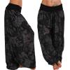 Maiyifu-GJ Women's Boho Hippie Harem Pants Floral Loose Wide Leg Summer Beach Pants Printed Flowy Baggy Casual Trousers (Black,3X-Large) view 2