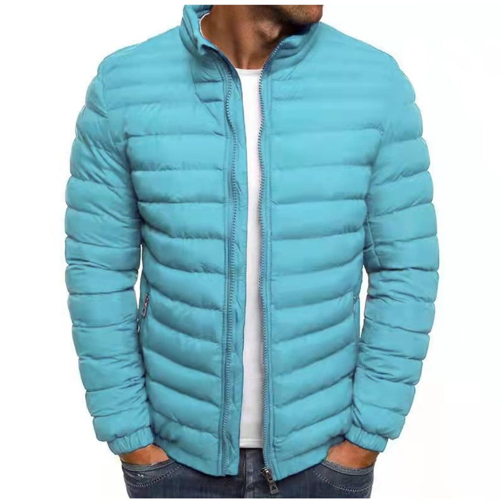 tuduoms Men's Down Jacket No Hood Winter Fashion Stand Collar Bomber Jacket Casual Quilted Lightweight Snow Ski Puffer Coat