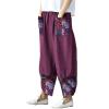Women's Patchwork Linen Wide Leg Pants Elastic Waist Casual Capri Harem Trousers Loose Tapered Lounge Baggy Pant (Purple,4X-Large) view 1