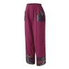 Women's Patchwork Linen Wide Leg Pants Elastic Waist Casual Capri Harem Trousers Loose Tapered Lounge Baggy Pant (Purple,4X-Large) view 4
