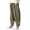 Women's Patchwork Linen Wide Leg Pants Elastic Waist Casual Capri Harem Trousers Loose Tapered Lounge Baggy Pant (Green,XX-Large) view 1