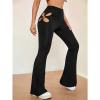 Maiyifu-GJ Women's High Waist Cut Out Pants Skinny Cut out Workout Flare Yoga Pant Sexy Stretch Wide Leg Long Trousers (Black,Medium) view 4
