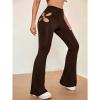 Women's High Waist Cut Out Pants Skinny Cut Out Workout Flare Yoga Pant Sexy Stretch Wide Leg Long Trousers (Brown,X-Small) view 2