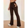 Women's High Waist Cut Out Pants Skinny Cut Out Workout Flare Yoga Pant Sexy Stretch Wide Leg Long Trousers (Brown,X-Small) view 3