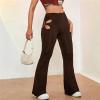 Women's High Waist Cut Out Pants Skinny Cut Out Workout Flare Yoga Pant Sexy Stretch Wide Leg Long Trousers (Brown,X-Small) view 4