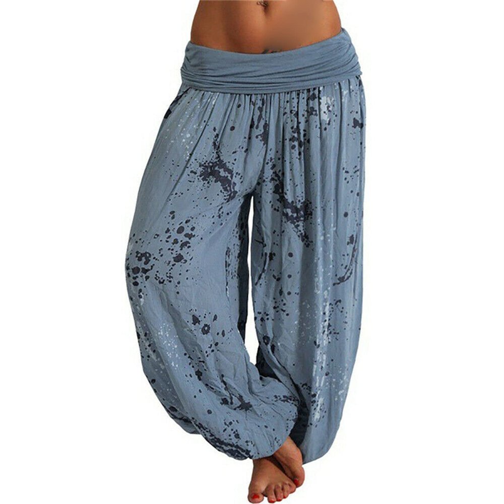 Maiyifu-GJ Women's Printed Wide Leg Palazzo Pants Loose Fit Casual Beach Harem Trousers Summer Soft Baggy Lounge Pant (Blue,XX-Large)