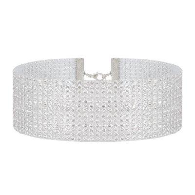 Your Always Charm Bow Necklace for Women Silver Rhinestone Choker Necklace