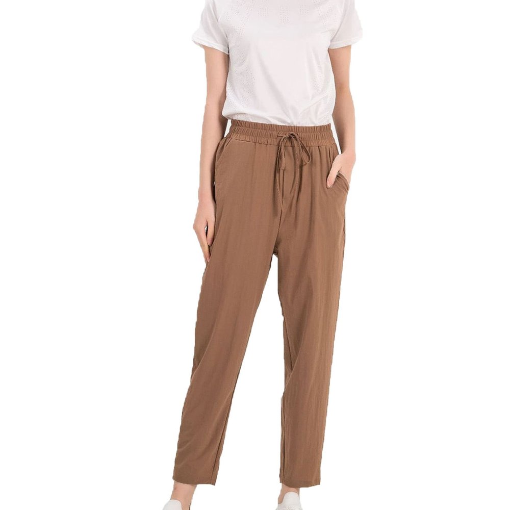 Maiyifu-GJ Women Drawstring Casual Stretch Ankle Pants Casual Straight Leg Lounge Sweatpants Stretch Running Athletic Trouser (Brown,Medium)