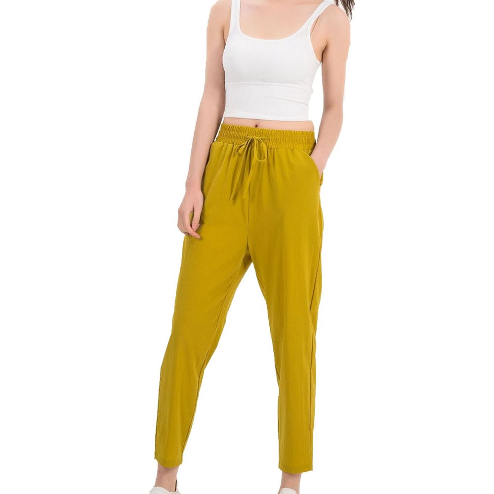 Maiyifu-GJ Women Drawstring Casual Stretch Ankle Pants Casual Straight Leg Lounge Sweatpants Stretch Running Athletic Trouser (Yellow,3X-Large)