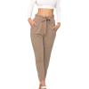 Maiyifu-GJ Women's Paper Bag Belted Pencil Pants Casual Slim Fit Self Tie Office Trouser High Elastic Waist Solid Comfy Pant (Brown,Medium) view 1