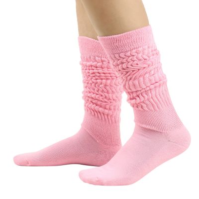 YOLAI Fashion Casual Solid Color Socks for Women Fall Winter Socks Calf Socks Comfortable Socks (Pink, One Size)