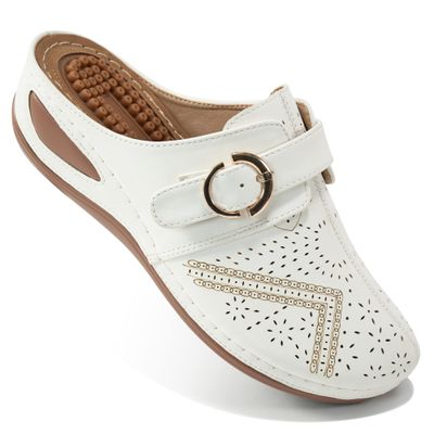 Alicegana Mules for Women Comfort Closed Toe Sandals Summer Slip on Wedge with Adjustable Hook Loop