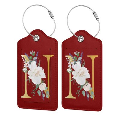 2 PCS Flower Letter N Luggage Tag for Suitcases Leather Travel Cruise Luggage Tags with Stainless Steel Loop Privacy Cover Id Label Suitcase Tags Red